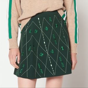 Sandro Embroidered Knit Short Skirt Green Sandro Size 2 US M